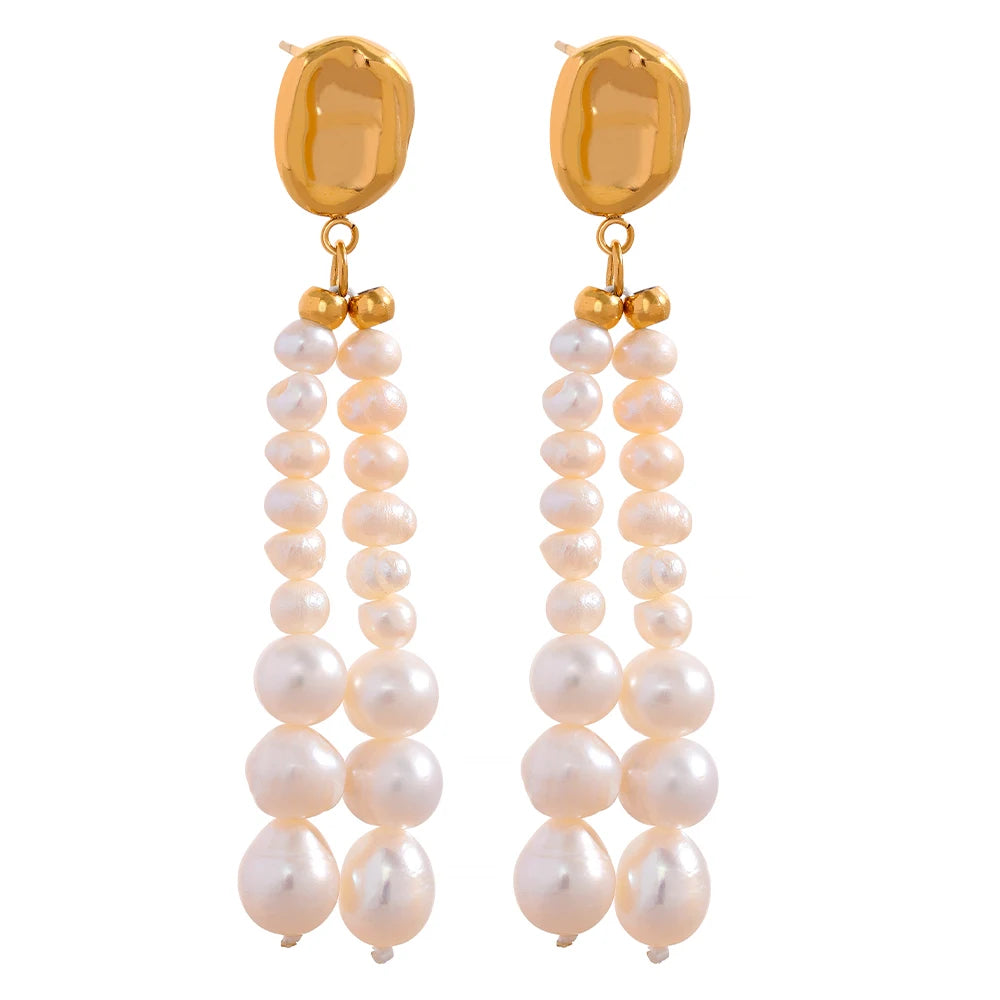 Freshwater pearl tassel long dangle earrings with earrings gold accent