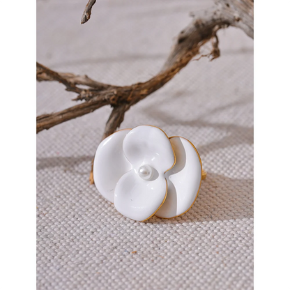 Exquisite White Enamel Flower Adjustable Ring