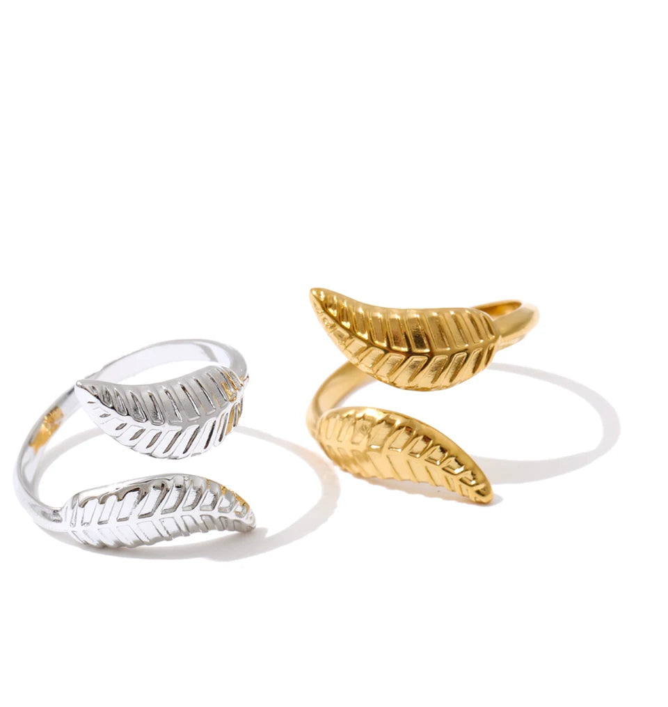 Stainless steel leaf ring gold plated for fashion