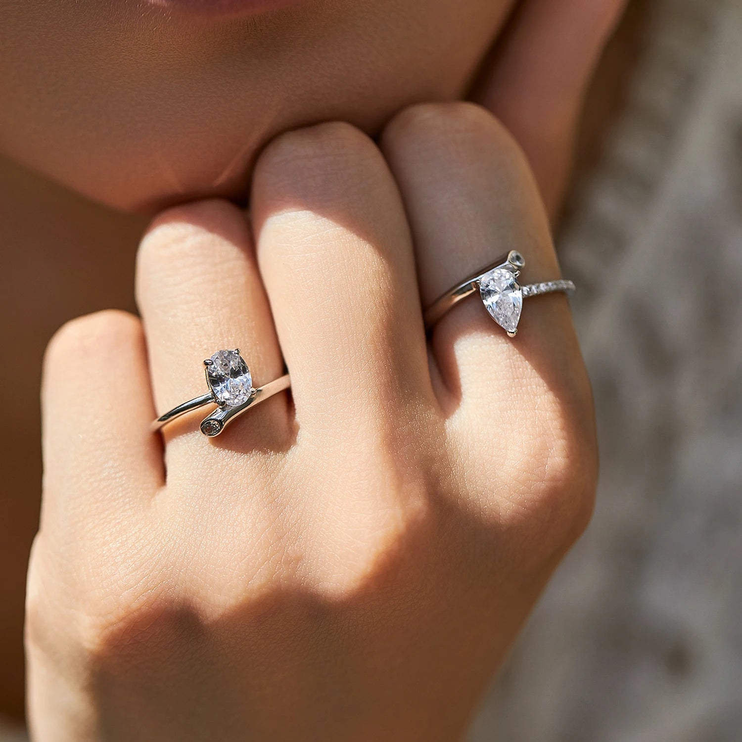 Sterling ring close up with cz rings brilliance and polished edges