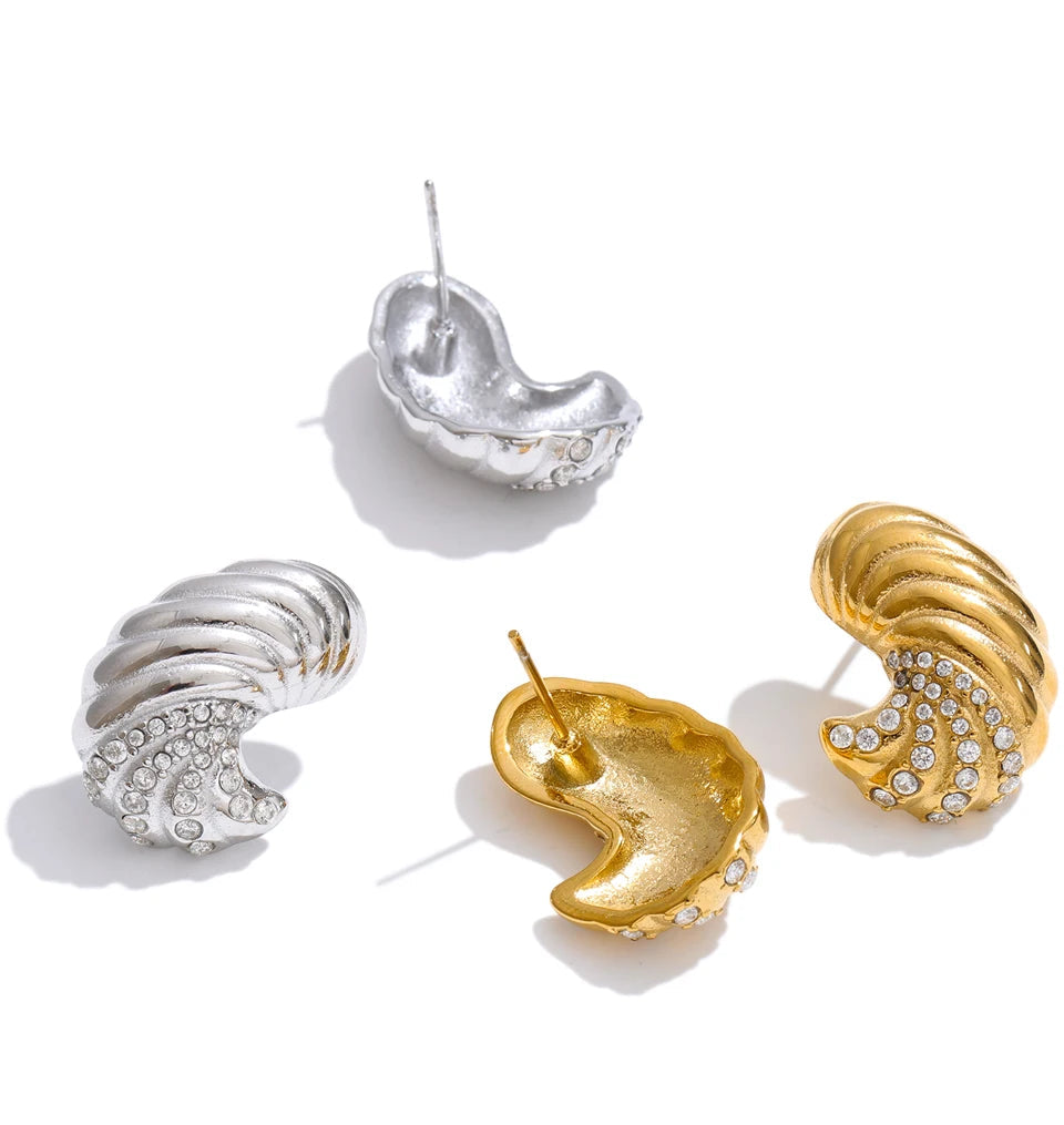 Chic gold gold earrings with zirconia stud accent