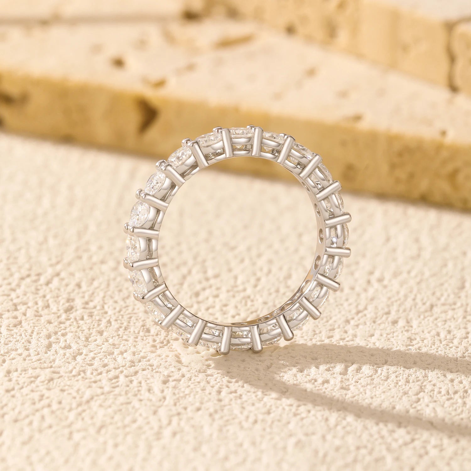 Stackable eternity band ring crafted in fine 925 silver with moissanite