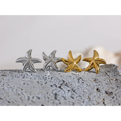 Waterproof Starfish Stud Earrings – Stainless Steel, Beach Style