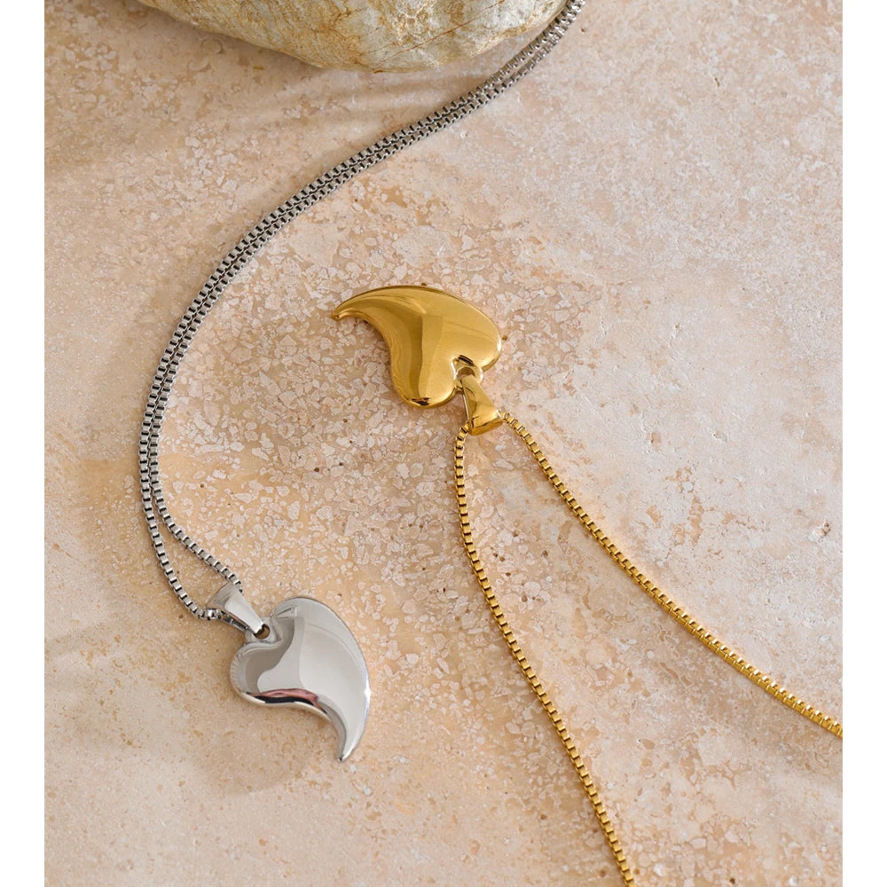 Yhpup Gift Smooth Stainless Steel Golden Heart Pendant Necklace Waterproof PVD Plated Attractive Women Jewelry Wholesale
