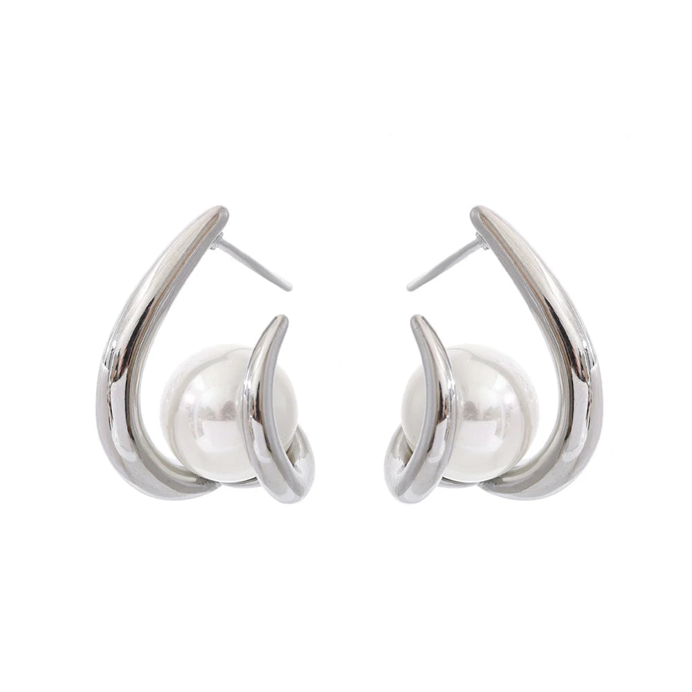 Minimalist earrings pearl with sleek gold plated hoop style