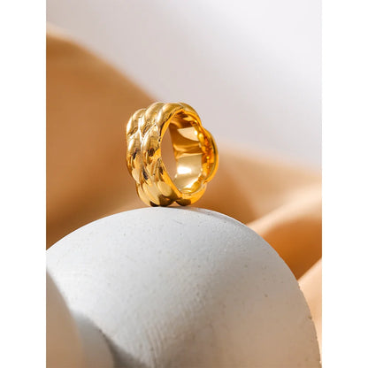 Waterproof 18K Gold Geometric Texture Ring