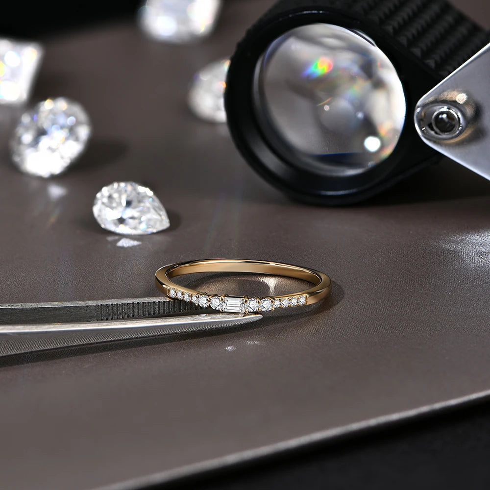 Moissanite ring with gold tone option and sparkling stone