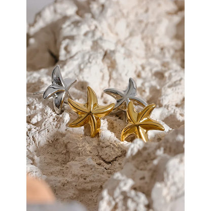 Waterproof Starfish Stud Earrings – Stainless Steel, Beach Style