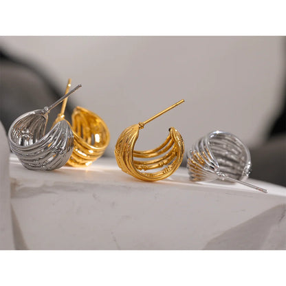 Chunky Bamboo Hoop Earrings in Gold