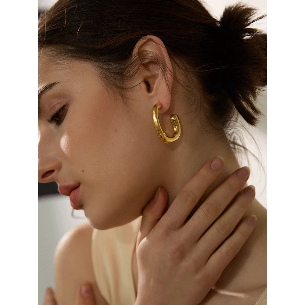 Minimalist Unusual Gold Plated Stainless Steel Earrings