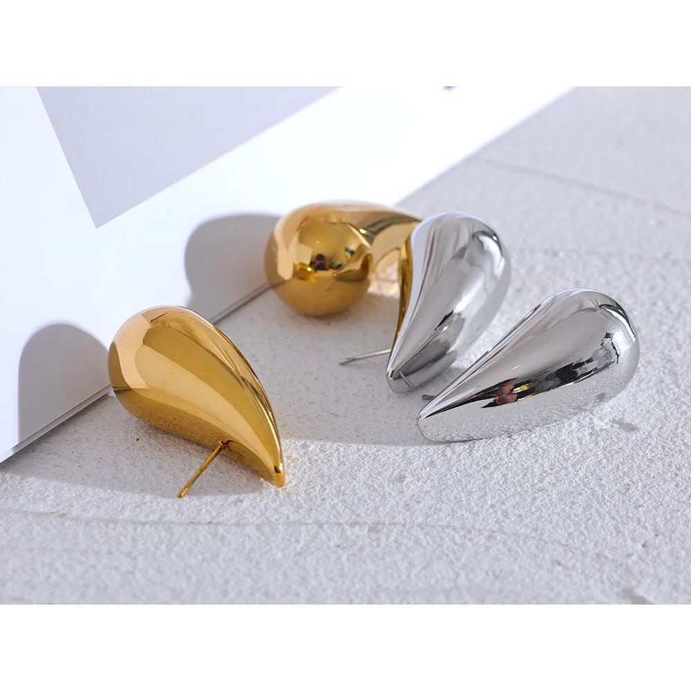 Waterproof 18K Gold Chunky Water Drop Stud Earrings