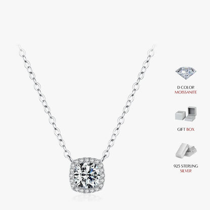 Sterling Silver Cushion Cut Halo Moissanite Necklace