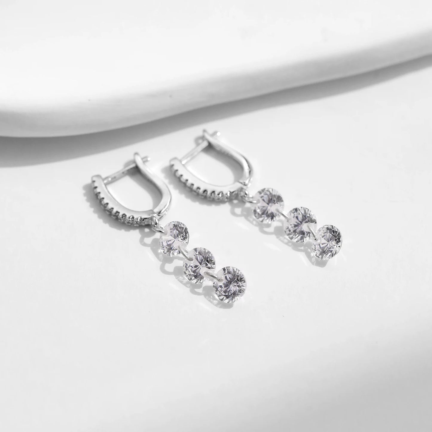 Sterling Silver Swing CZ Dangle Earrings