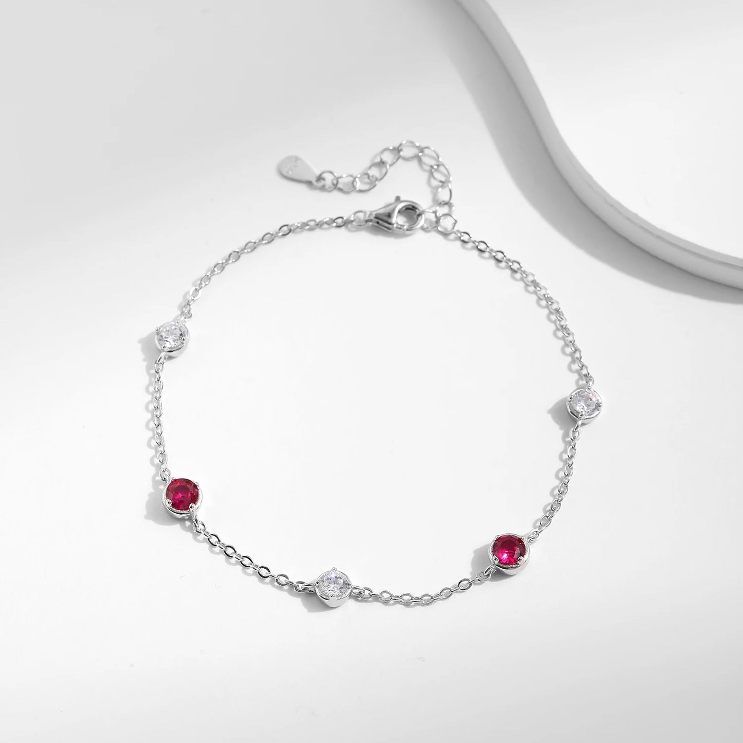 Prong Setting Sterling Silver Red CZ Bracelet