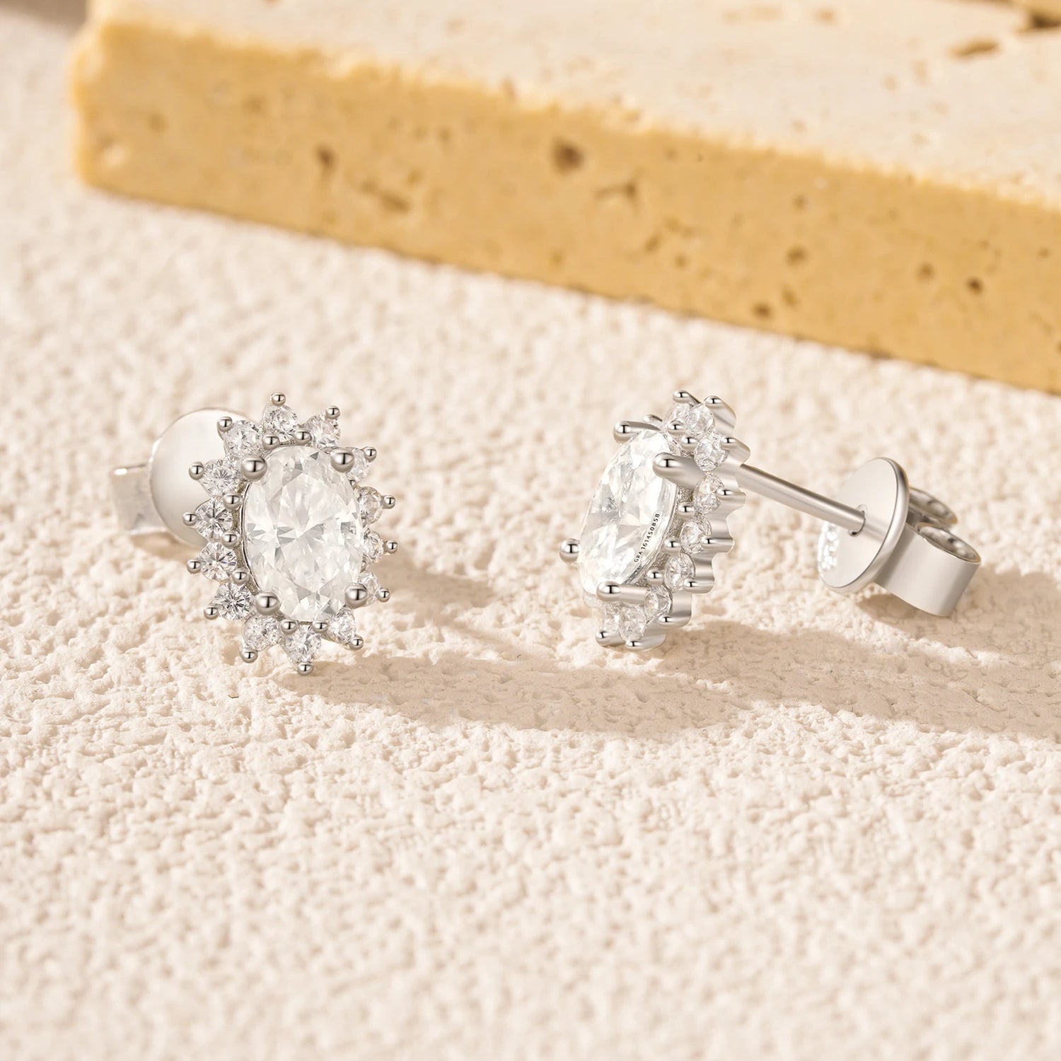 Elegant bridal earrings for women featuring halo moissanite design