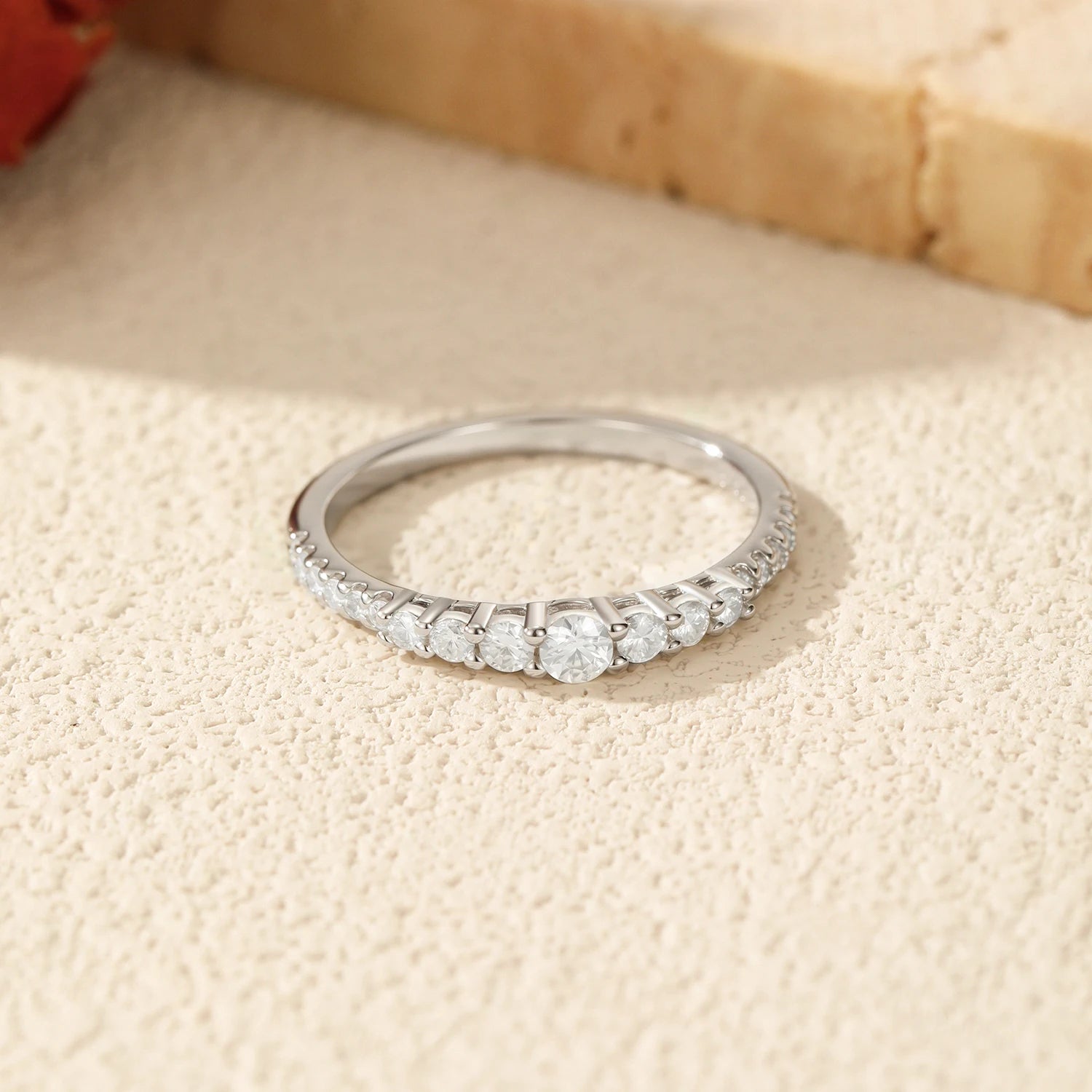 Sterling silver ring size design with shimmering moissanite