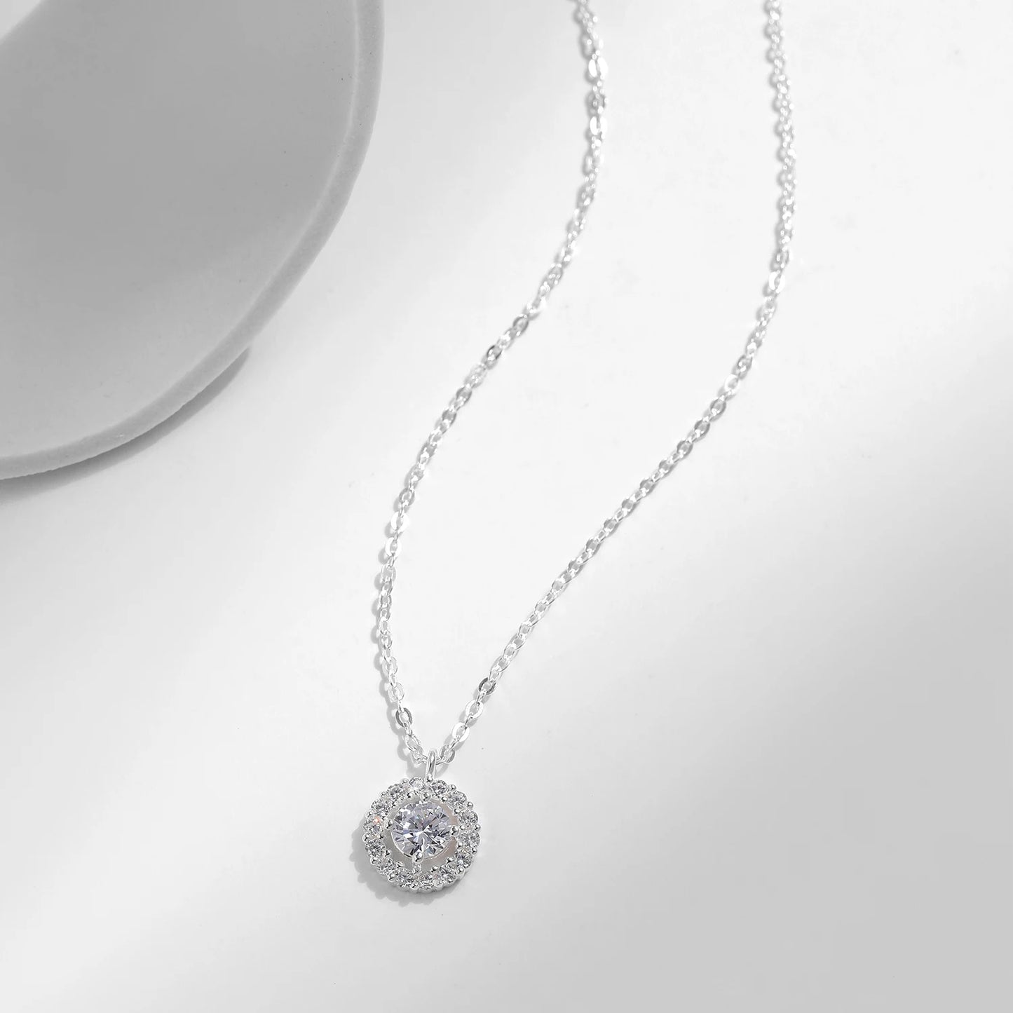 Sterling Silver Round CZ Pendant Necklace