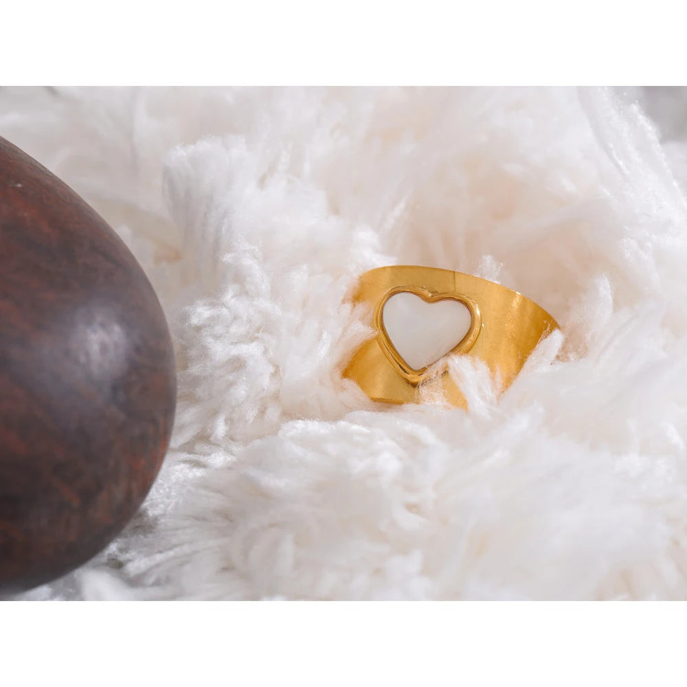 Wide Golden Natural Shell Heart Ring