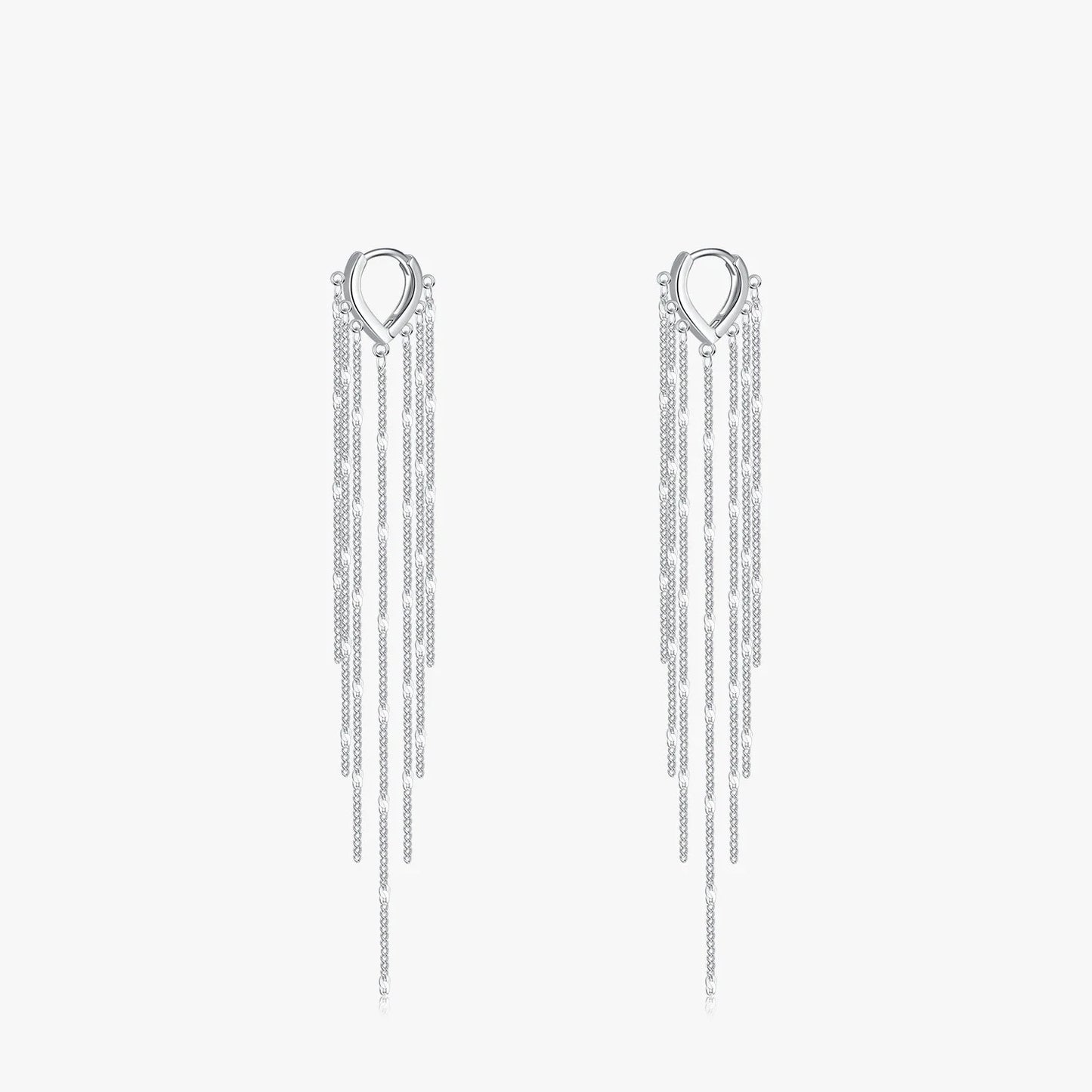 Sterling Silver Long Tassel Hoop Earrings