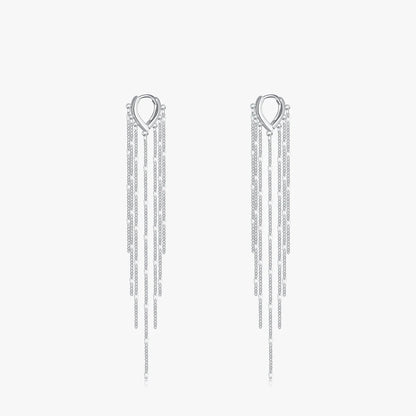 Sterling Silver Long Tassel Hoop Earrings