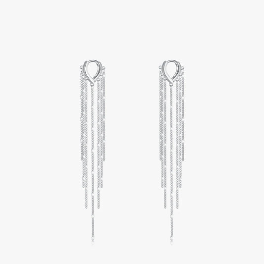 Sterling Silver Long Tassel Hoop Earrings