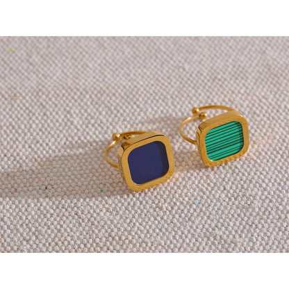 Adjustable Green Acrylic Square Ring in Gold