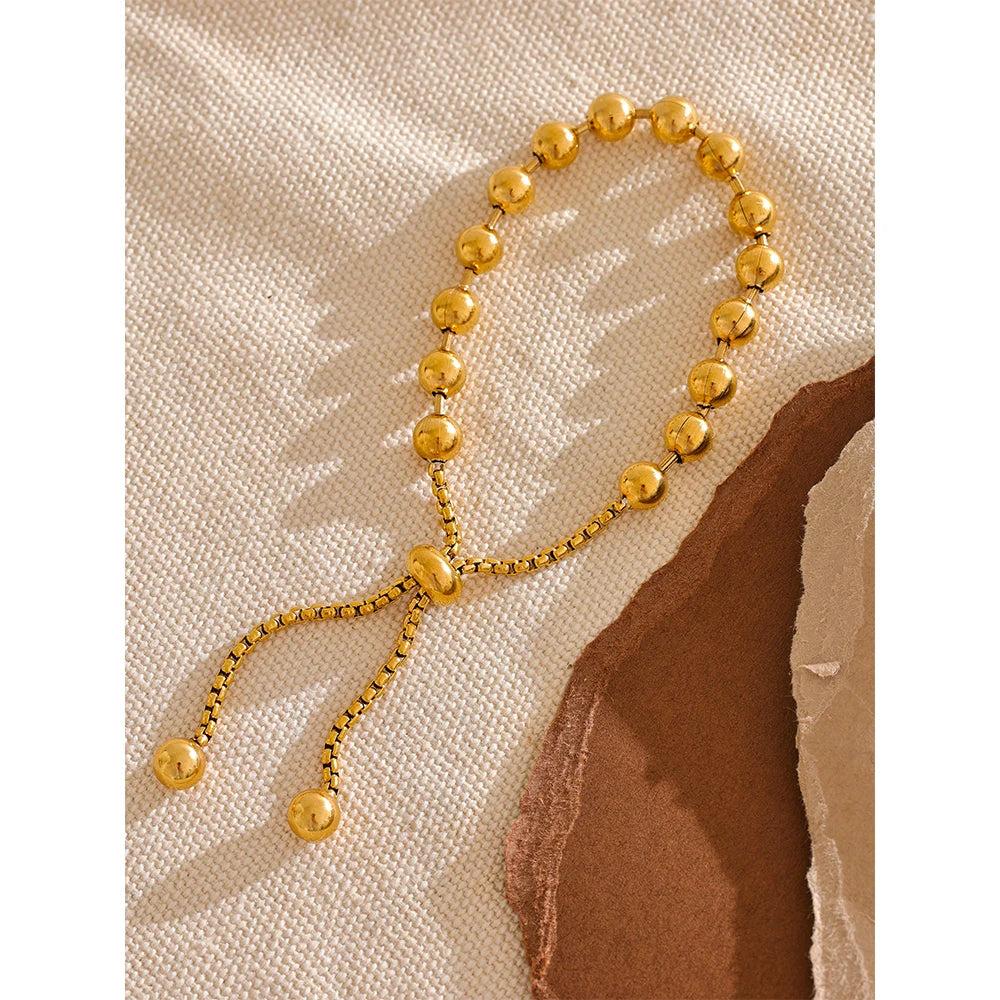 18K Gold Metal Beads Chain Adjustable Bracelet