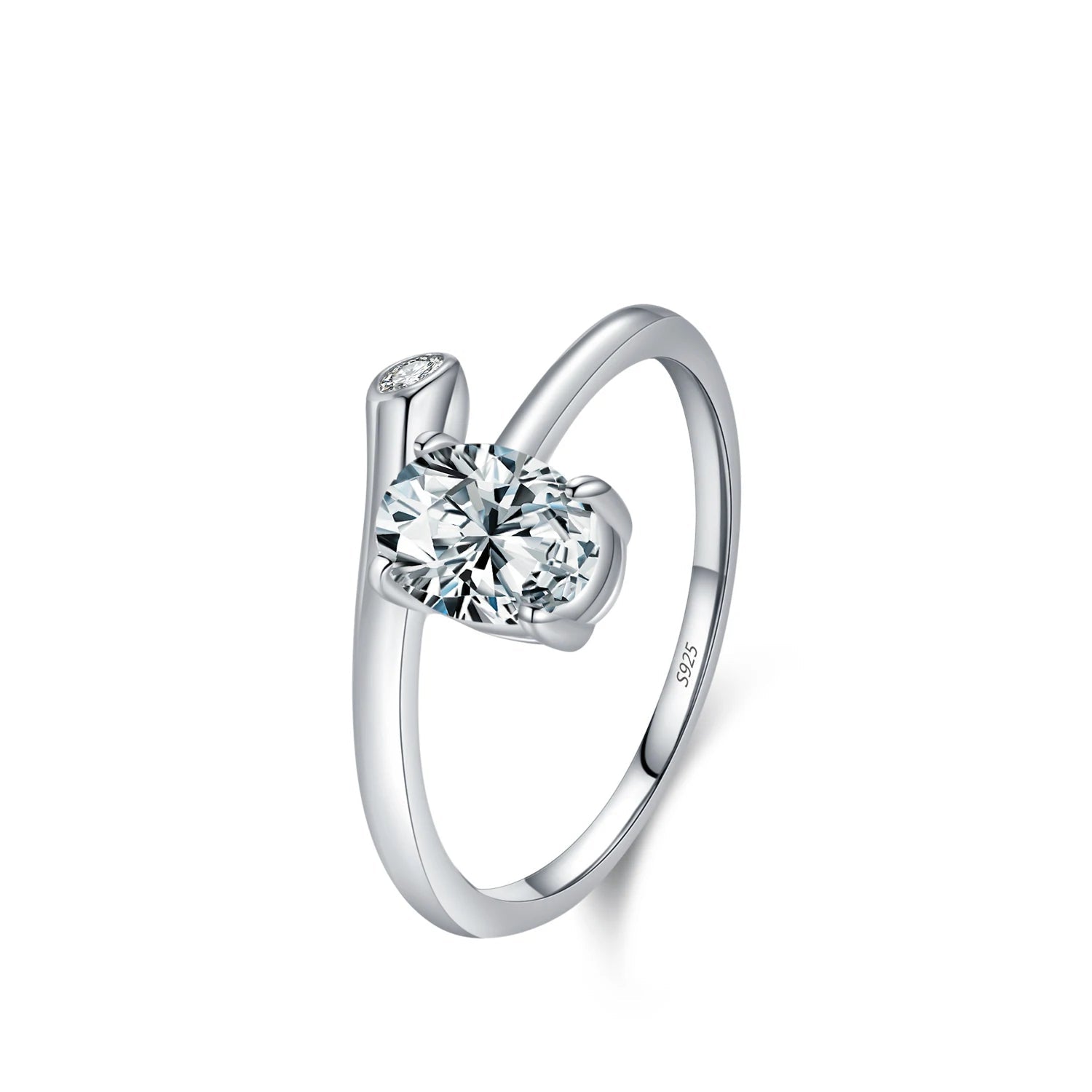 Zirconia oval ring modern liquid metal look sterling silver