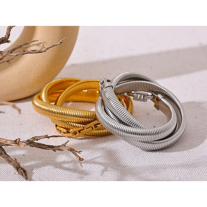 Waterproof 18K Gold-Plated Thick Layered Elastic Bracelet Bangle