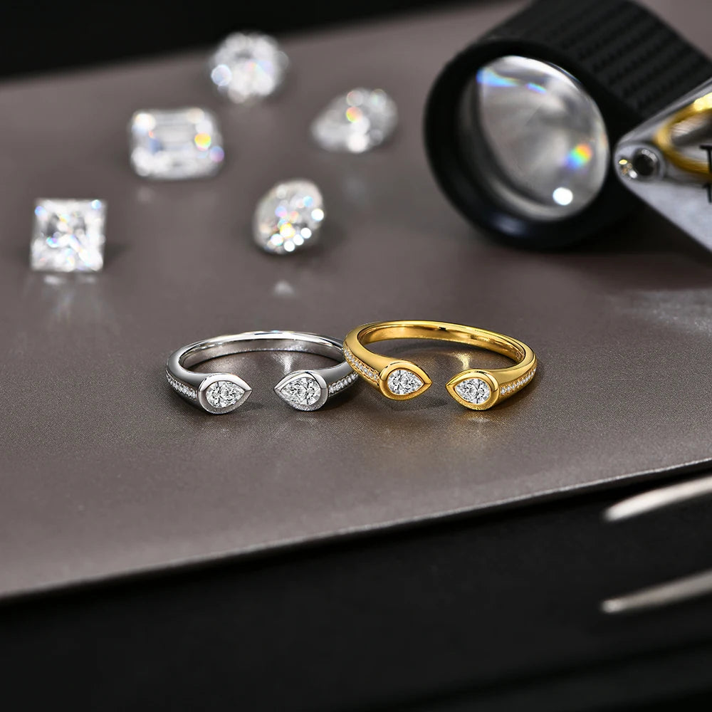 Silver ring showcasing moissanite diamonds sparkle in classic style