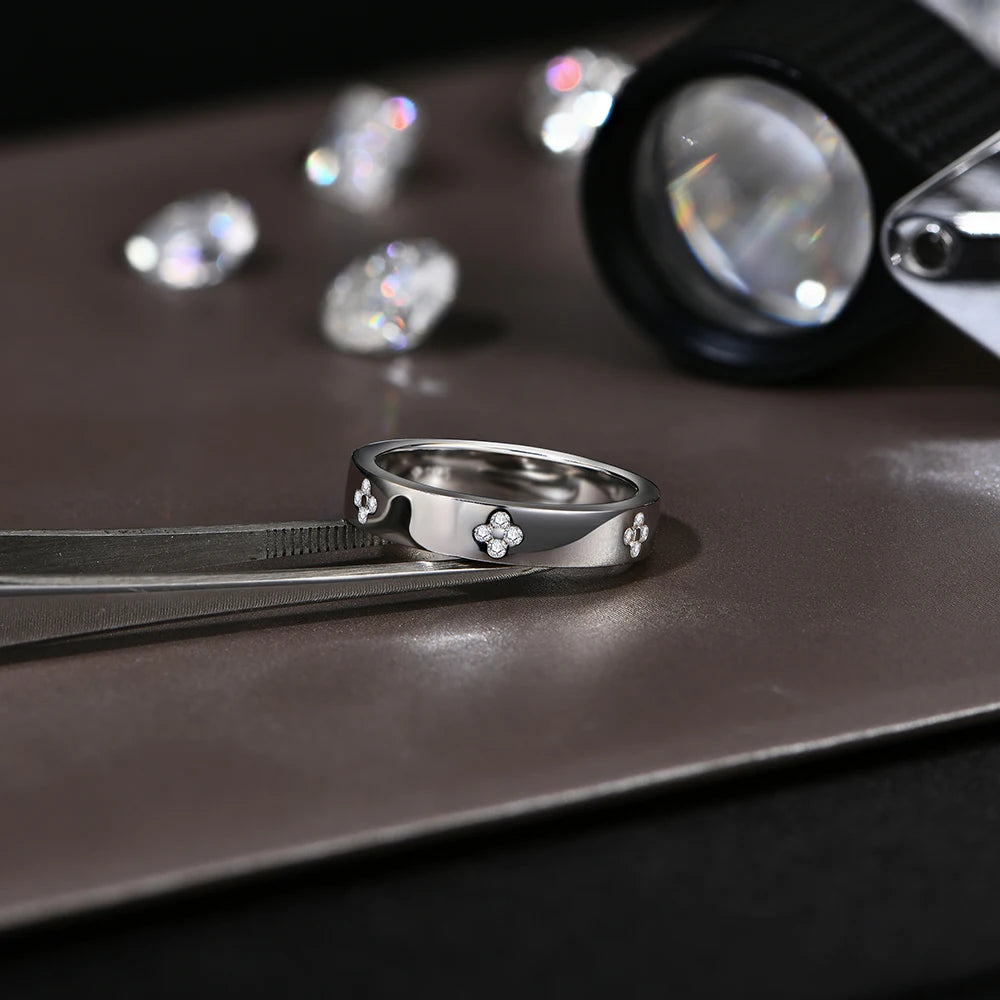 Moissanite ring styled as a wedding band ring with elegant ring size fit