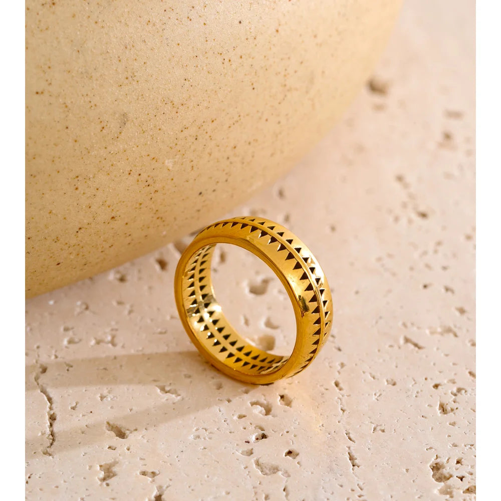 Modern geometric ring with gold plated triangle design