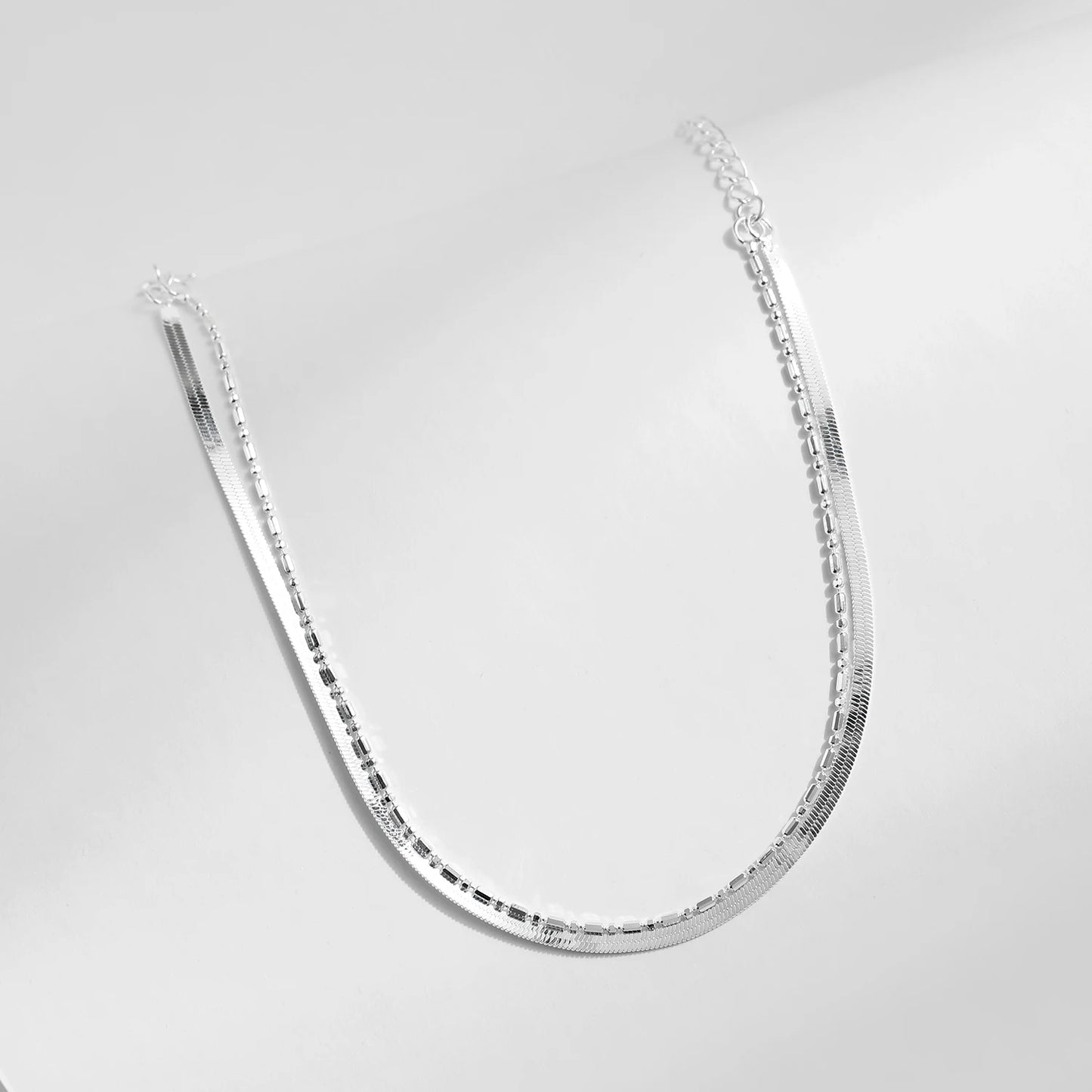 Platinum-Plated Double-Layer Snake & Link Chain Bracelet