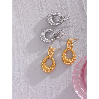 Textured Cast 18K Gold Color Geometric Twisted Drop Earrings