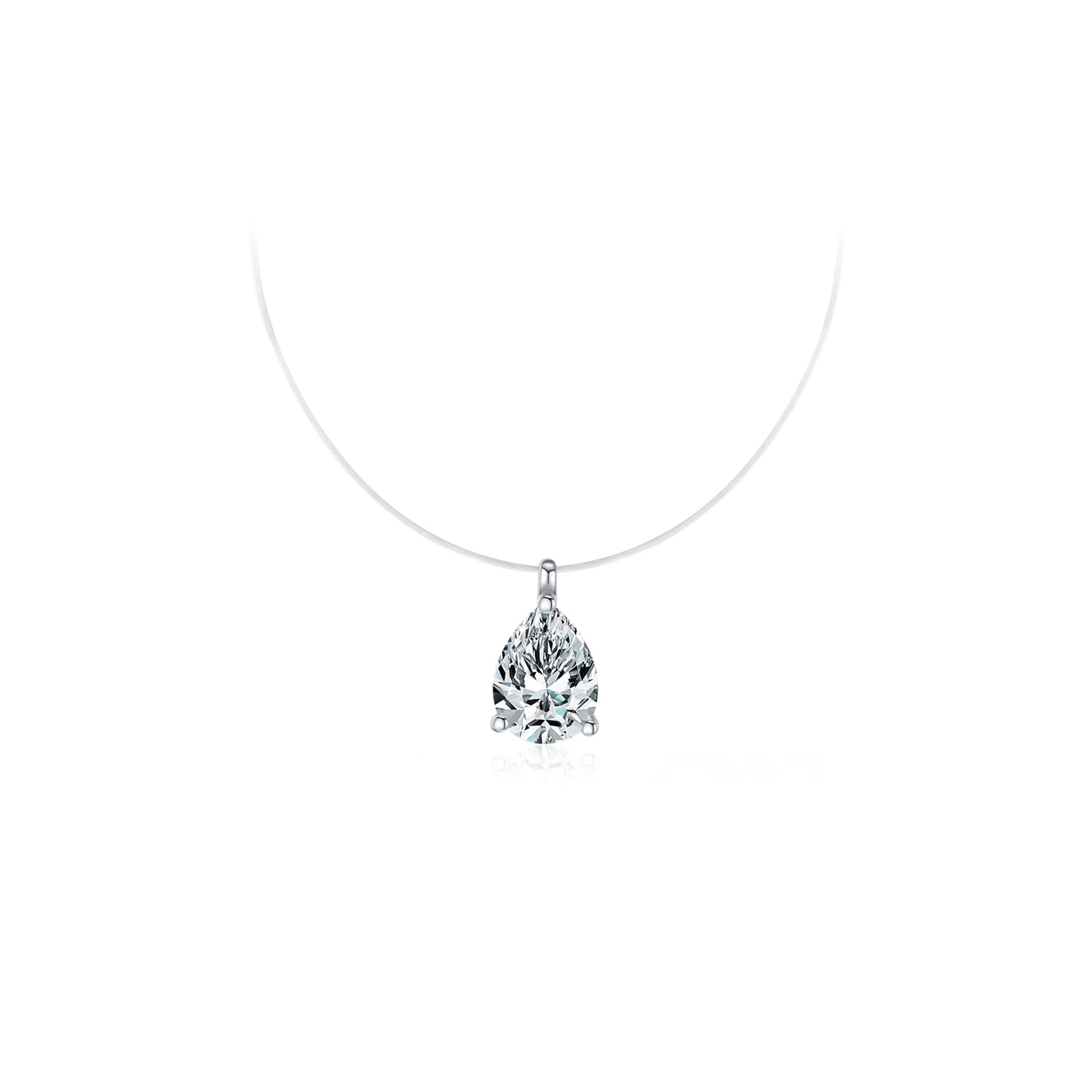 Water drop moissanite pendant necklace in polished 925 sterling silver chain