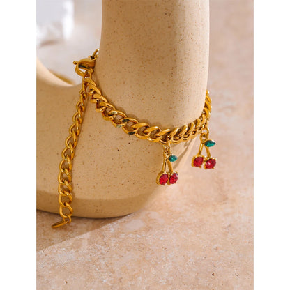 18K Gold Plated Cherry Drop Necklace & Bracelet Set