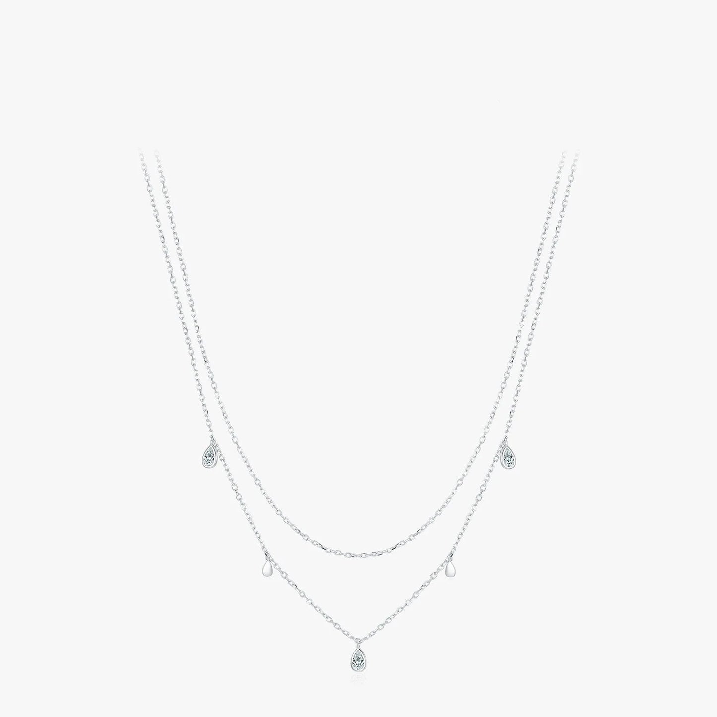 Sterling Silver Pear Shape Moissanite Double Layer Necklace