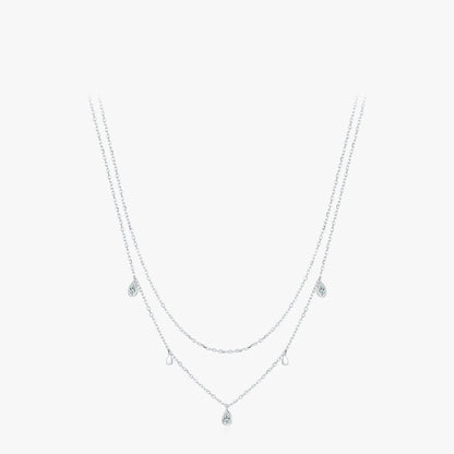 Sterling Silver Pear Shape Moissanite Double Layer Necklace