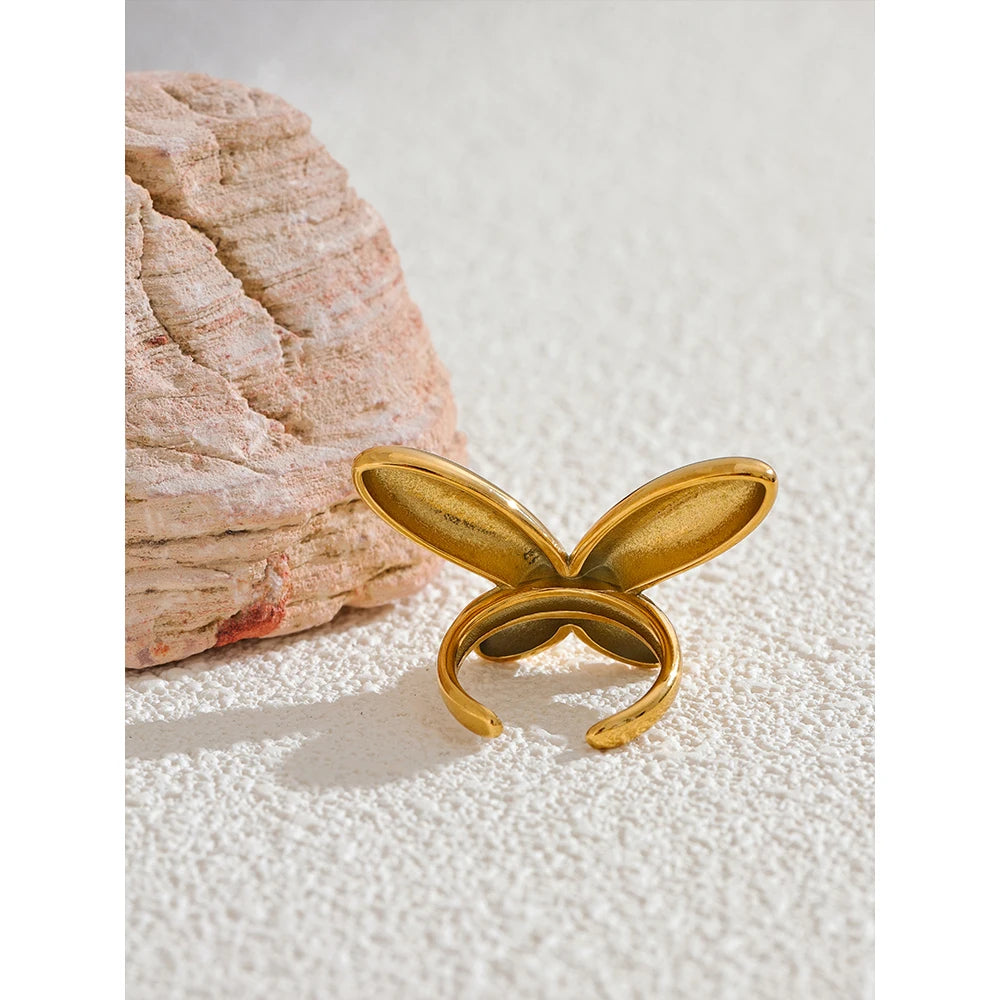 Gold Color 316L Stainless Steel Butterfly Open Ring