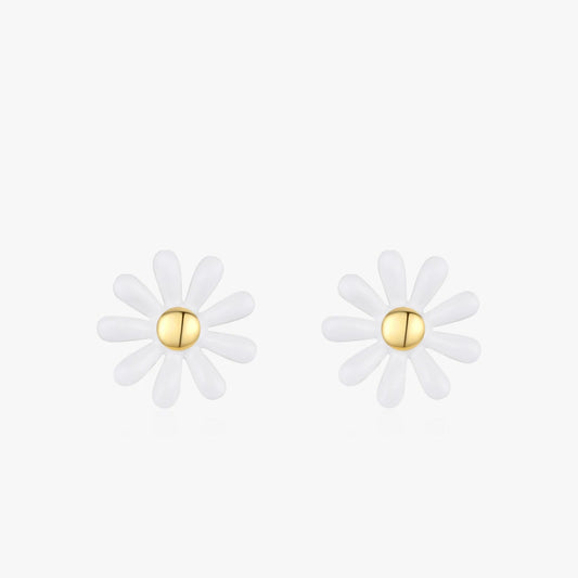 Sterling Silver Enamel Daisy Stud Earrings