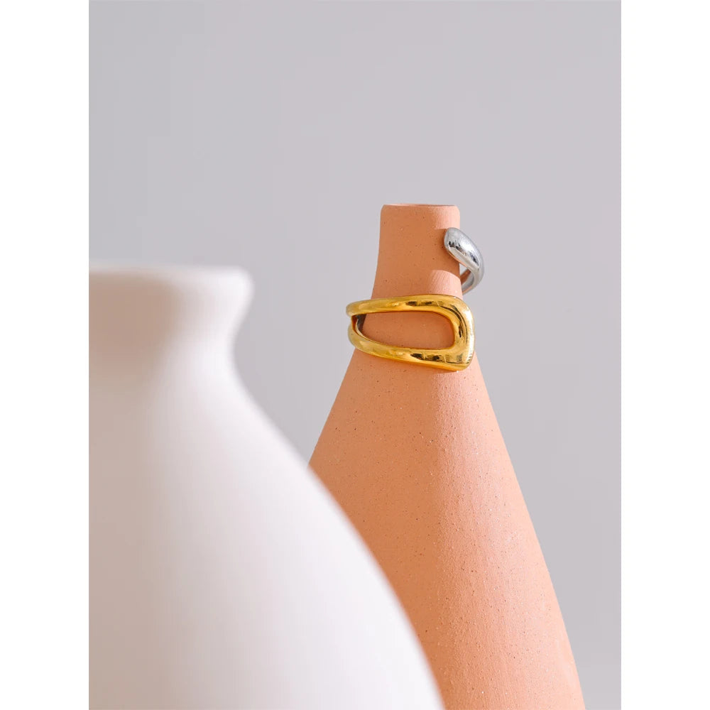 Adjustable Geometric Hollow Double Color Ring