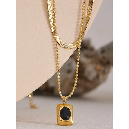 Double Chain Square CZ Pendant Necklace