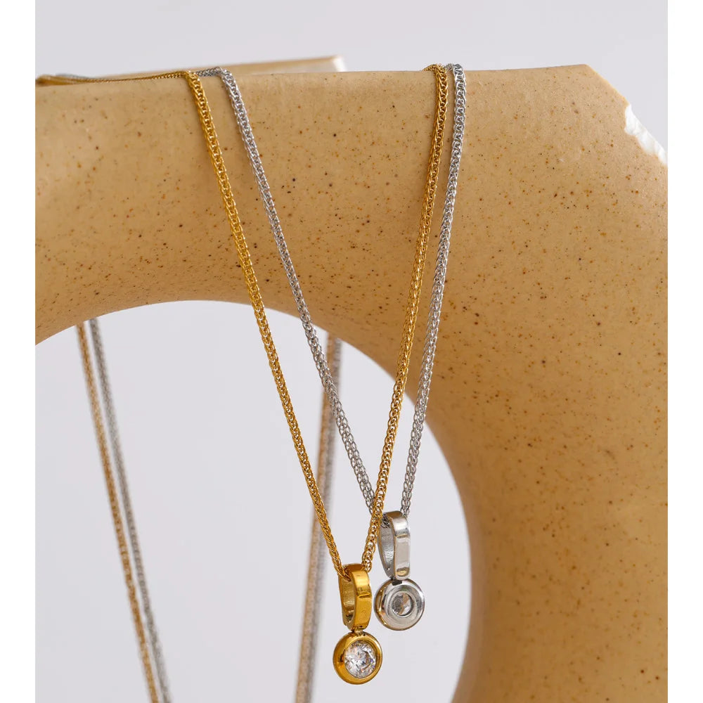 Close up of necklace women with sparkling cubic zirconia charm