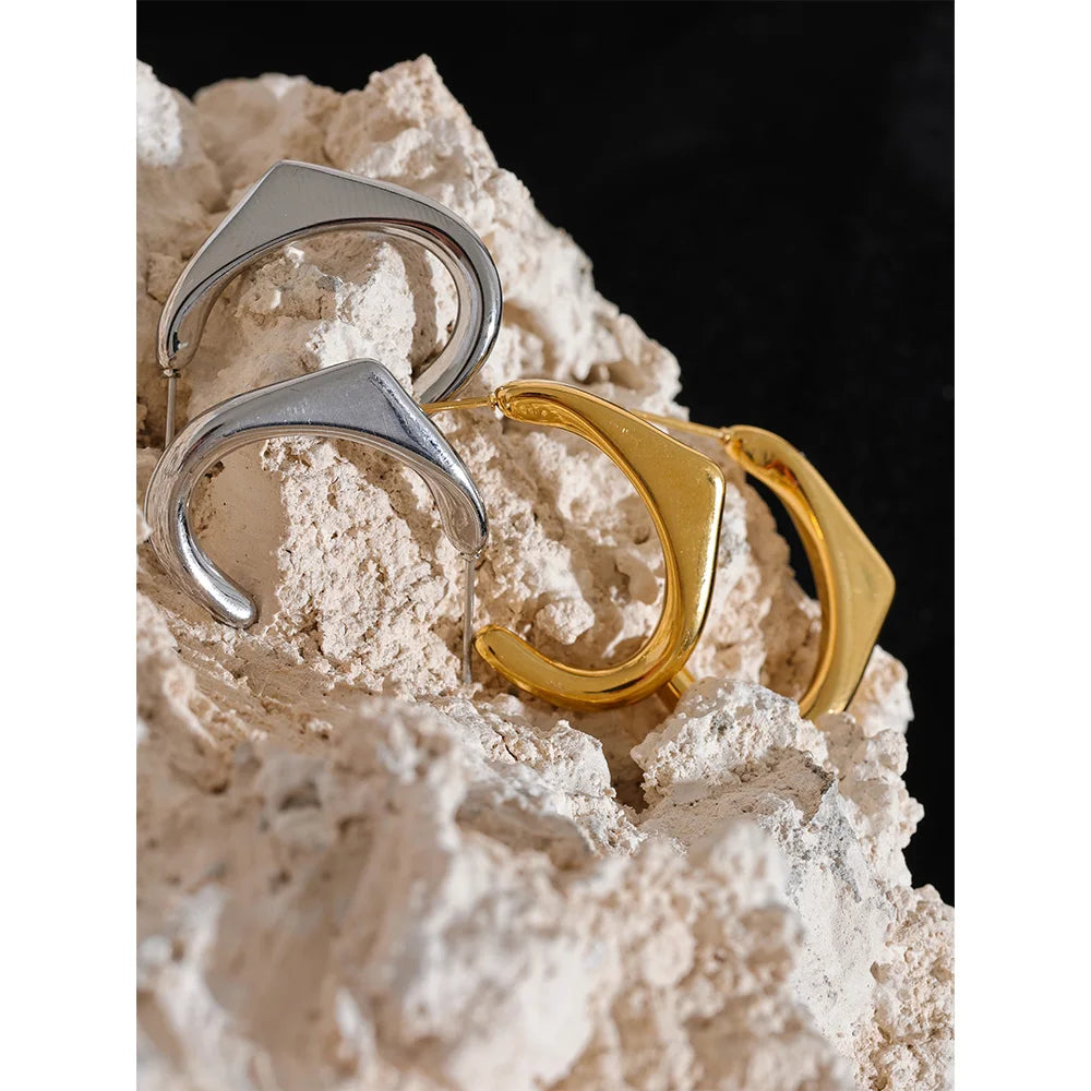 Minimalist C Shape Stainless Steel Hoop Earrings