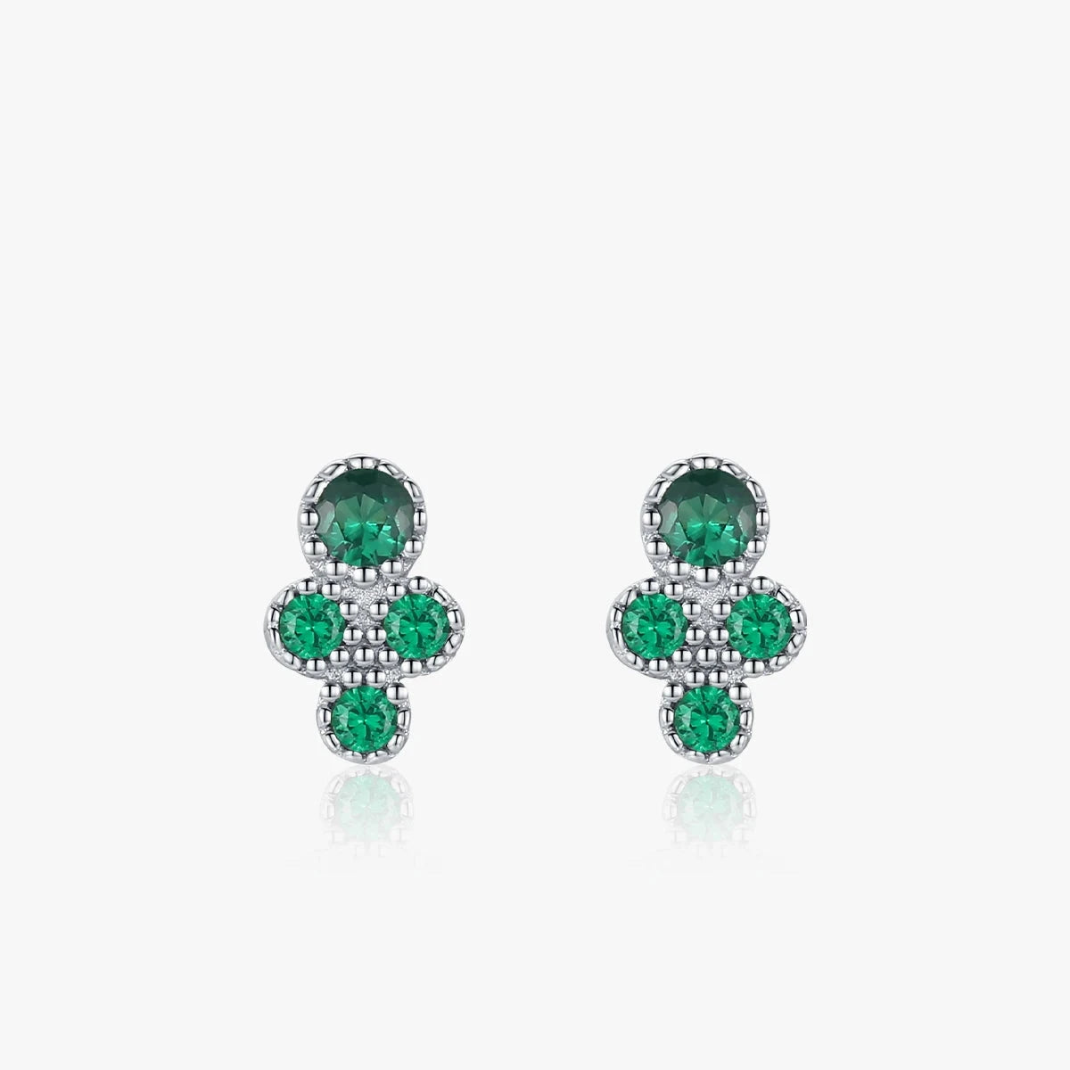 Delicate 925 sterling silver mini CZ stud earrings with small green stone accent