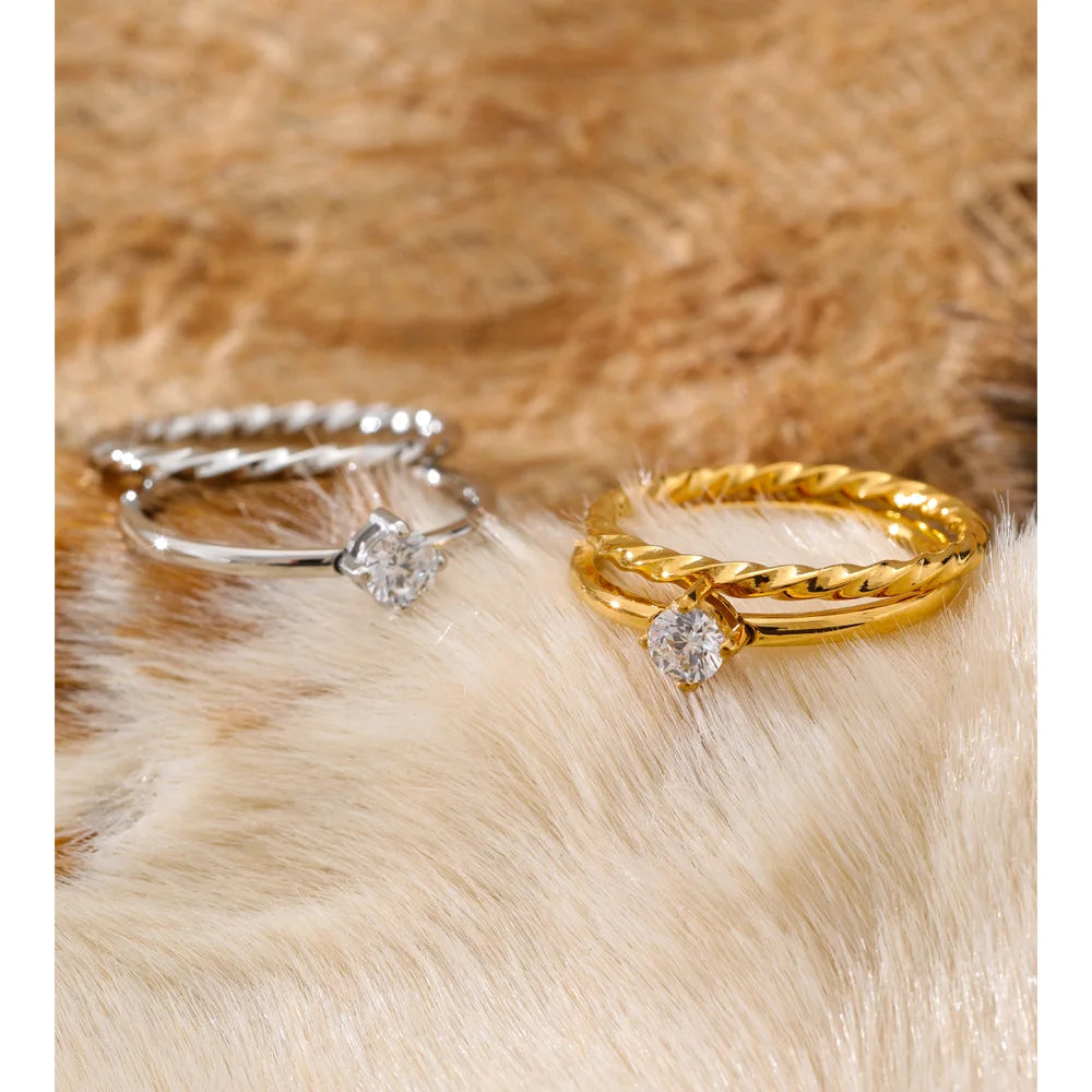 Elegant zircon stacking ring on finger with daily chic style