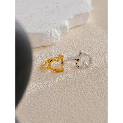 Adjustable Heart Love Hollow Ring in Stainless Steel