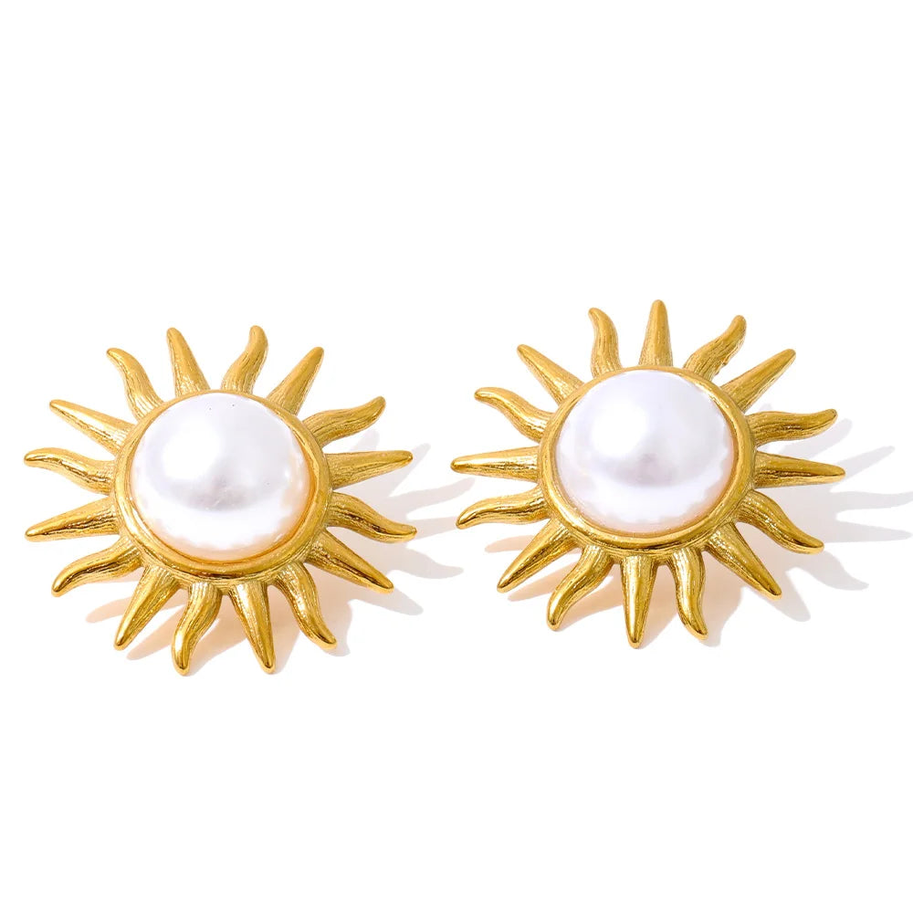 Stud earrings gold and pearl crafted in stainless steel base