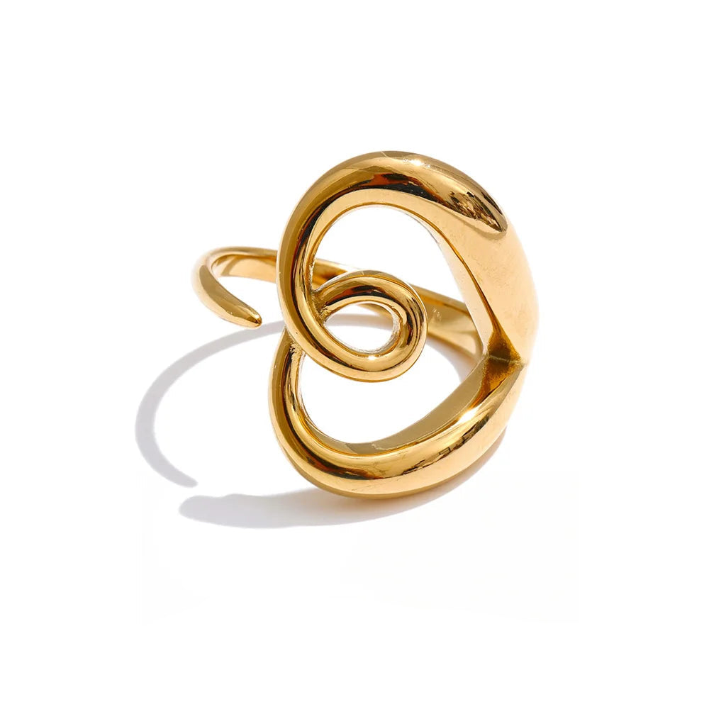 Platinum plated hollow heart adjustable ring in stainless steel