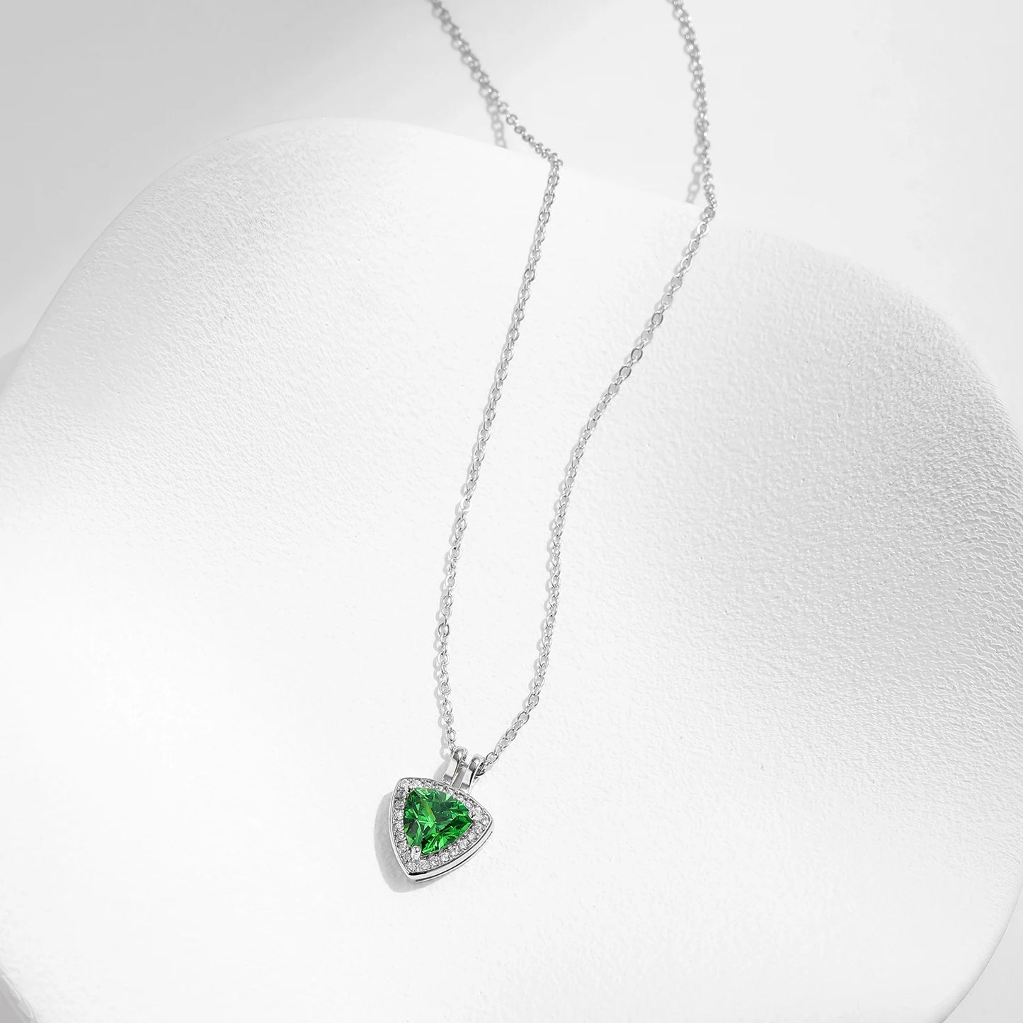 Sterling Silver Triangle Green CZ Pendant Necklace